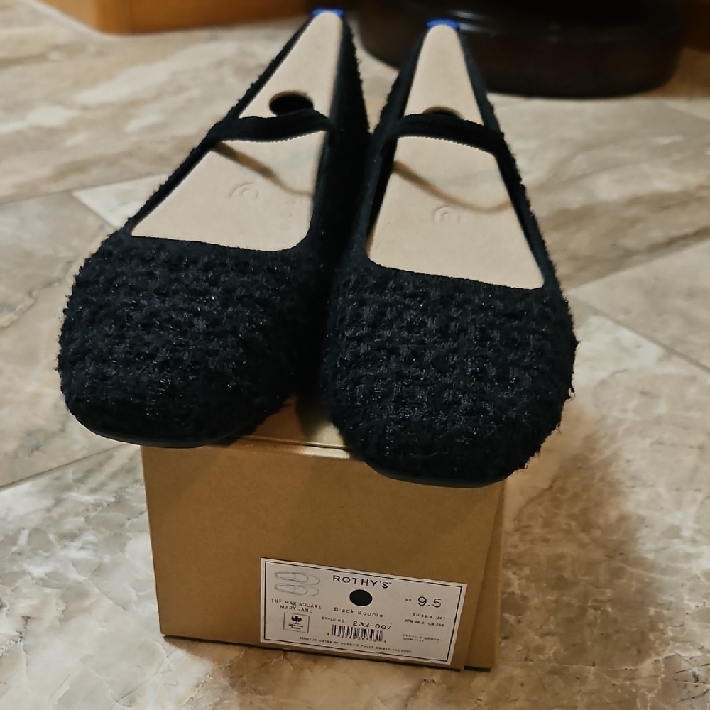 Rothy's Women's Max Square Mary Jane Black Boucle Size 9.5